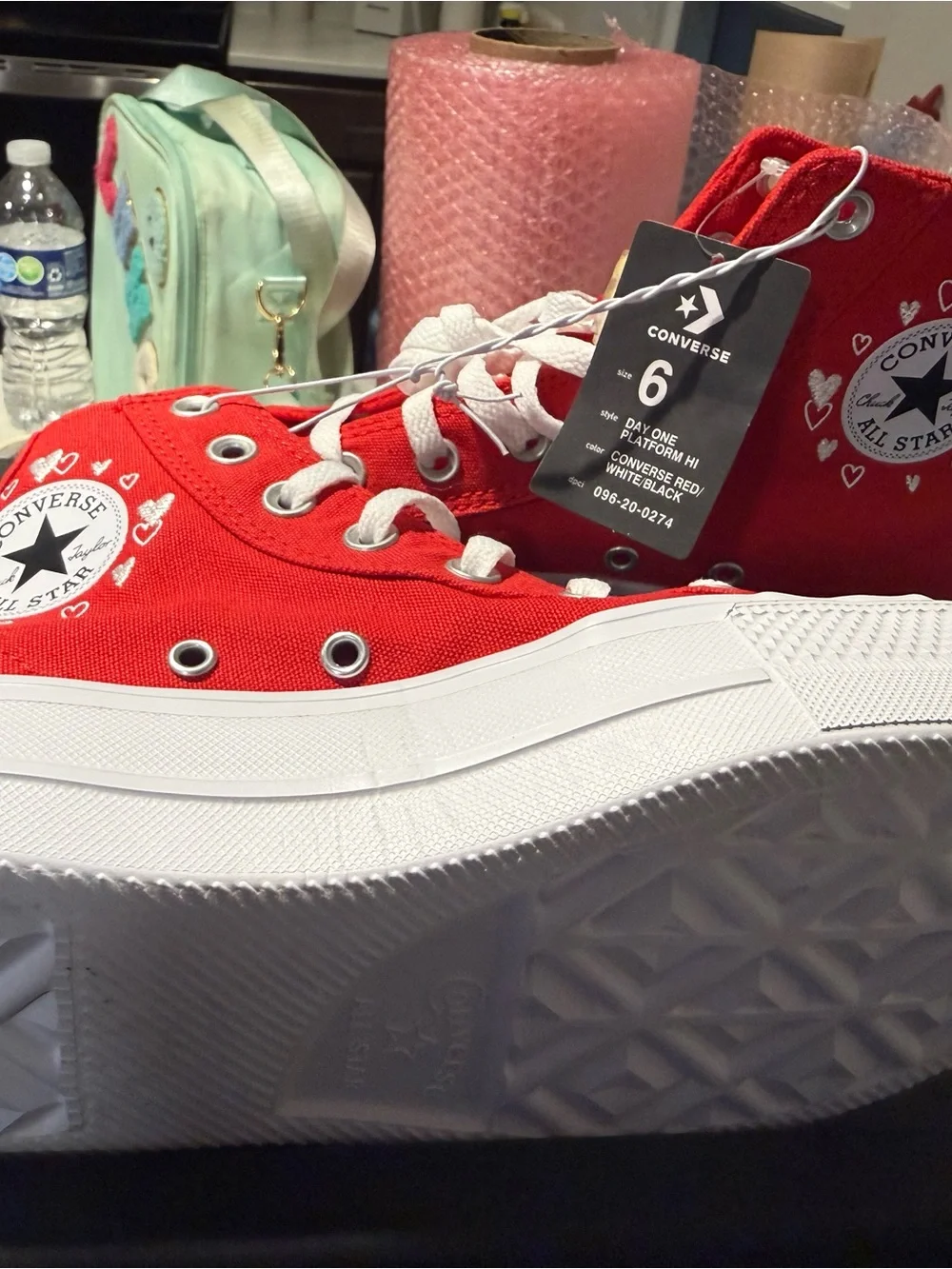 Converse Red High Top Sneakers with Heart Accents - Picture 3 of 5
